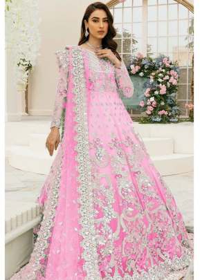 Butterfly Net With Embroidery Work Anarkali Pakistani Suit Pink Color DN 123