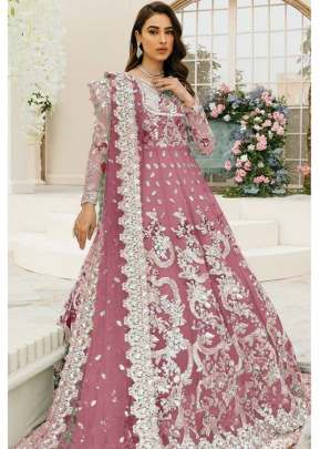 Butterfly Net With Embroidery Work Anarkali Pakistani Suit Light Wine Color DN 123