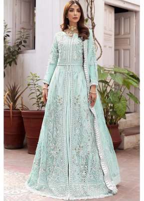 Butterfly Net With Embroidery And Sequence Work Designer Pakistani Suit Sky Color DN 125