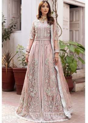 Butterfly Net With Embroidery And Sequence Work Designer Pakistani Suit Light Peach Color DN 125