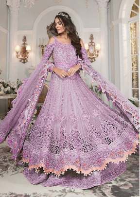 Butterfly Net With Embroidery And Sequence Work Pakistani Suit Lavender Color DN 126