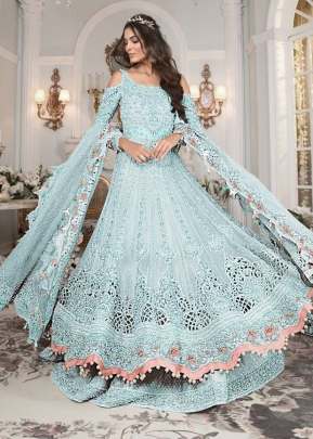 Butterfly Net With Embroidery And Sequence Work Pakistani Suit Sky Color DN 126