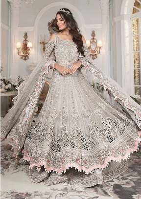 Butterfly Net With Embroidery And Sequence Work Pakistani Suit Grey Color DN 126