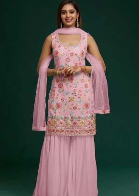 Capri Heavy Faux Georgette With Embroidered Fancy Palazzo Suit Pink Color DN 1006 