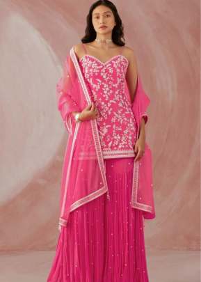 Capri Heavy Faux Georgette With Embroidered Fancy Palazzo Suit Pink Color DN 1001