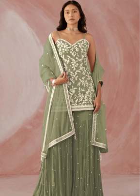 Capri Heavy Faux Georgette With Embroidered Fancy Palazzo Suit Pista Color DN 1001