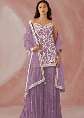 Capri Heavy Faux Georgette With Embroidered Fancy Palazzo Suit Purple Color DN 1001