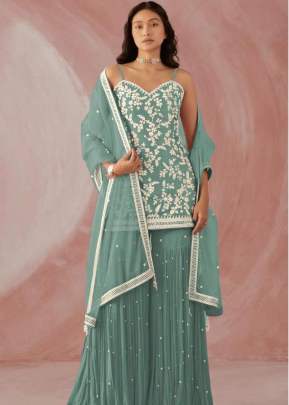 Capri Heavy Faux Georgette With Embroidered Fancy Palazzo Suit Blue Color DN 1001