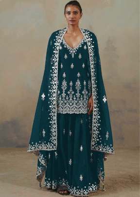 Capri Heavy Faux Georgette With Embroidered Fancy Palazzo Suit Rama Color DN 1004