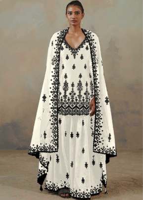 Capri Heavy Faux Georgette With Embroidered Fancy Palazzo Suit White Color DN 1004