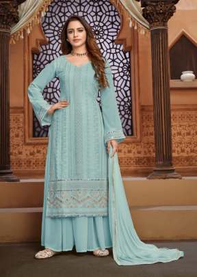 Cotton Villa Faux Georgette With Cotton Sky Blue Color DN 1202