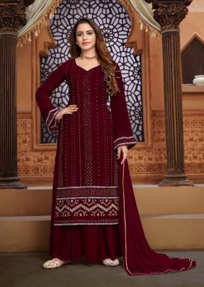 Cotton Villa Georgette With Embroidered Palazzo Suit Maroon Color DN 1202