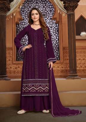 Cotton Villa Georgette With Thread Work Suit Wine Color DN 1202