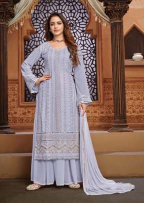 Cotton Villa Zari Embroidered Palazzo Suit Purple Color DN 1202