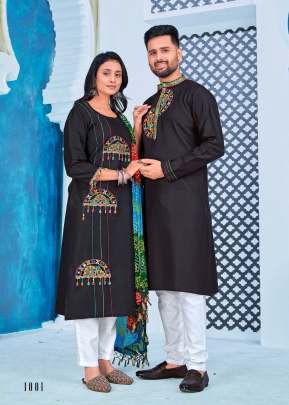 Cotton With Embroidered Couple Set Navratri Vol 2 Black Color DN 1001