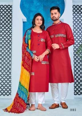 Cotton With Embroidered Couple Set Navratri Vol 2 Red Color DN 1003