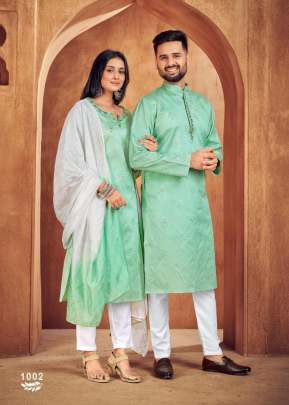 Couple Dream Vol 3 Heavy Jacquard Silk With Sequence Work Couple Collection Mint Green Color DN 1001