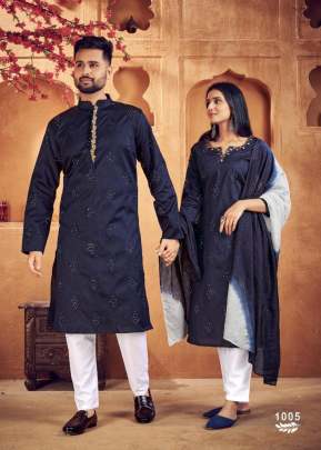 Couple Dream Vol 3 Heavy Jacquard Silk With Sequence Work Couple Collection Nevy Blue Color DN 1005