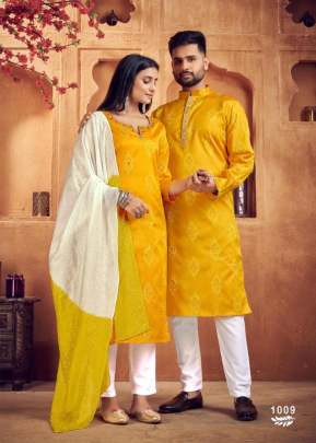 Couple Dream Vol 3 Heavy Jacquard Silk With Sequence Work Couple Collection Yellow Color DN 1009