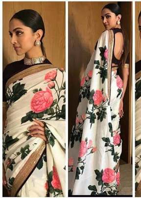 Occasional Wear Georgette With Digital Print  Bollywood Saree White And Gajri Color