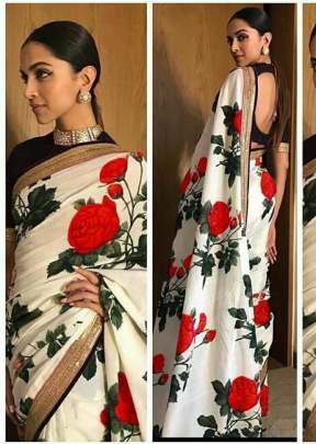 Occasional Wear Georgette With Digital Print  Bollywood Saree White And Red Color