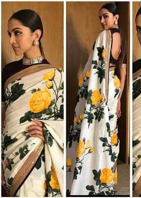 Occasional Wear Georgette With Digital Print  Bollywood Saree White And Yellow Color