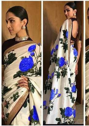 Occasional Wear Georgette With Digital Print  Bollywood Saree White And Blue Color