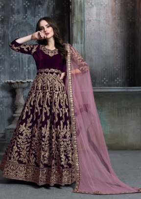 Faux Georgette  With Embroidery Work Anarkali Suit Wine Color DN 1601