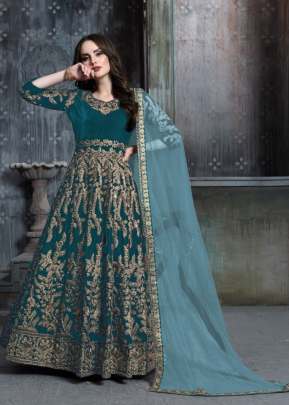 Faux Georgette  With Embroidery Work Anarkali Suit Rama Color DN 1601