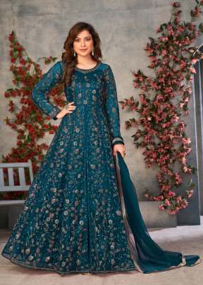 Heavy Butterfly Net With Embroidery And Coding Work Anarkali Suit Rama Color DN 10033