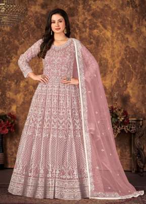 Butterfly Net With Embroidery Coding Work Anarkali Salwar Kameez Pink Color DN 4703