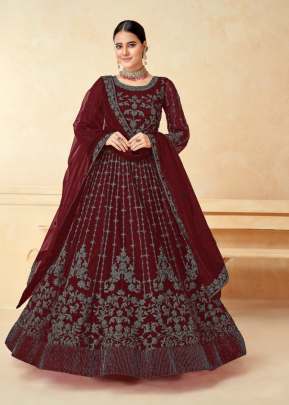 Net Anarkali Gown Maroon Color DN 10081