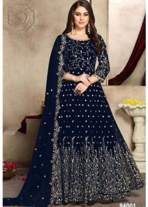 Fancy Designer Heavy Faux Georgette With Embroidered Anarkali Suit Blue Color DN 94001