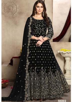 Fancy Designer Heavy Faux Georgette With Embroidered Anarkali Suit Rama Black Color DN 94003