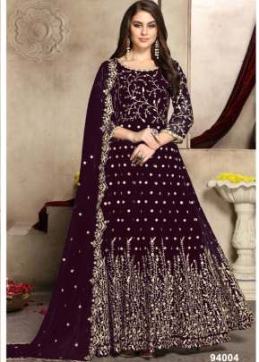 Fancy Designer Heavy Faux Georgette With Embroidered Anarkali Suit Rama Wine Color DN 94004