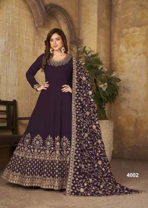 Faux Georgette With Chain Stitch And Stone Work Anarkali Suit Wine Color DN 4002