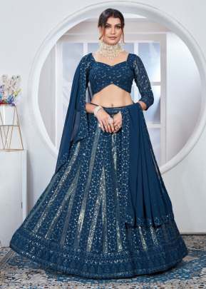 Designer Bridal Faux Georgette With Embroidery Sequence Work Lehenga Choli Rama Color DN 2243