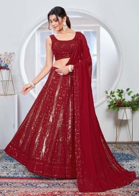 Designer Bridal Faux Georgette With Embroidery Sequence Work Lehenga Choli Red Color DN 2243