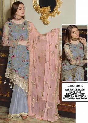 Designer Butterfly Net Pakisatni Suit DN 108 Grey