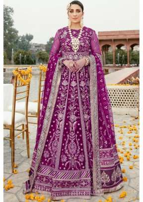 Designer Butterfly Net With Embroidery With Diamond Work Pakistani Suit Dark Pink Color DN 124