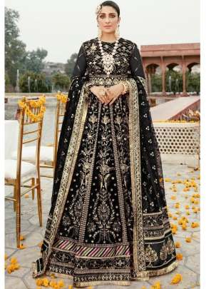 Designer Butterfly Net With Embroidery With Diamond Work Pakistani Suit Black Color DN 124