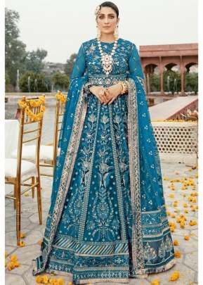 Designer Butterfly Net With Embroidery With Diamond Work Pakistani Suit Sky Blue Color DN 124