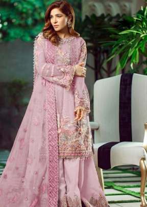 Designer Butterfly Net With Heavy Embroidery Work Pakistani Suit Pink Color DN 242