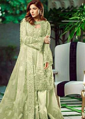 Designer Butterfly Net With Heavy Embroidery Work Pakistani Suit Pista Color DN 242