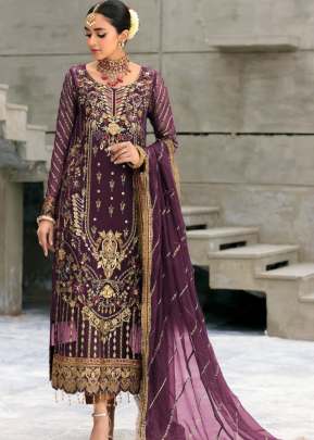 Designer Faux Georgette Embroidery Work Pakistani Suit Wine Color DN 110