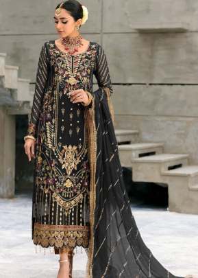 Designer Faux Georgette Embroidery Work Pakistani Suit Black Color DN 110