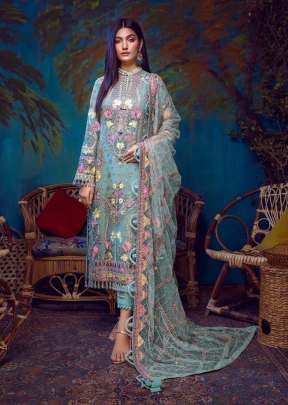 Designer Faux Georgette Embroidered With Net Dupatta Pakistani Suit Sky Blue Color DN 109