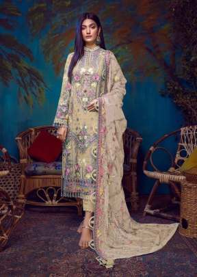 Designer Faux Georgette Embroidered With Net Dupatta Pakistani Suit Light Yellow Color DN 109