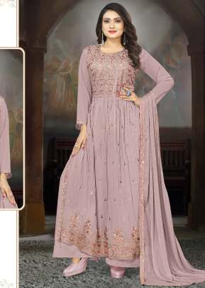 Designer Faux Georgette With Four Side Less Work Dupatta Nayra Cut Suits Lotus Pink Color DN 5028