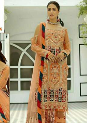 Designer Georgette Heavy Embroidery Work Pakistani R Peach Color DN 524